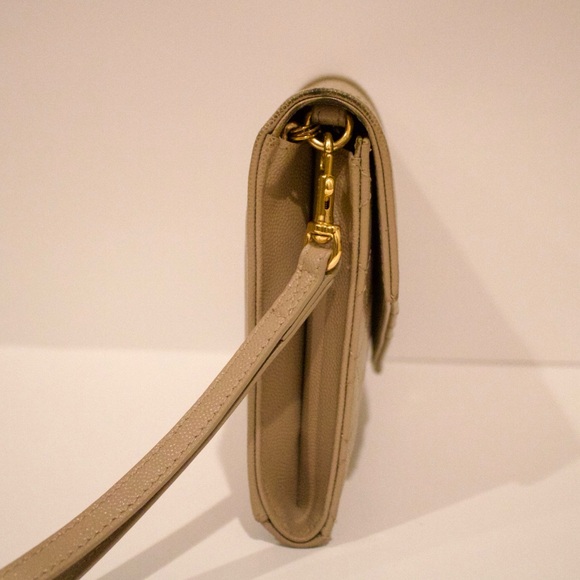 Saint Laurent (YSL) Envelope Flap Clutch Bag in Dark Beige - Picture 4 of 13